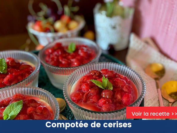 Compotée de cerises griottes de Montmorency sur mousse de rhubarbe